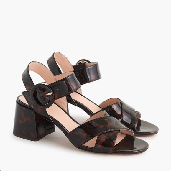 J. Crew Shoes - J. Crew Penny Tortoise Shell Patent Leather Block Heel Sandal with Buckle size 9